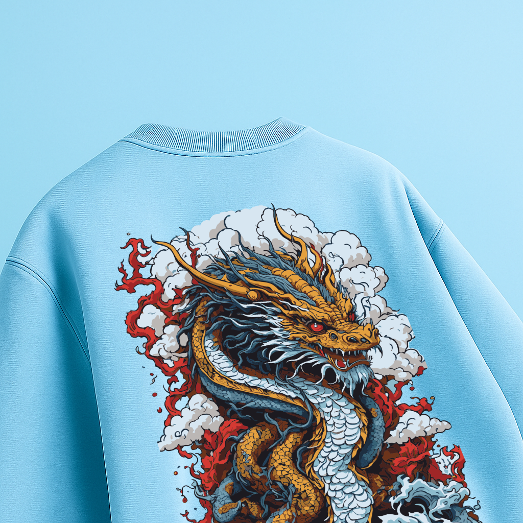 The Dragon puff print ocean blue T-shirt.