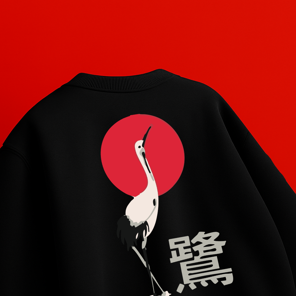 Swan illustration art black T-shirt.